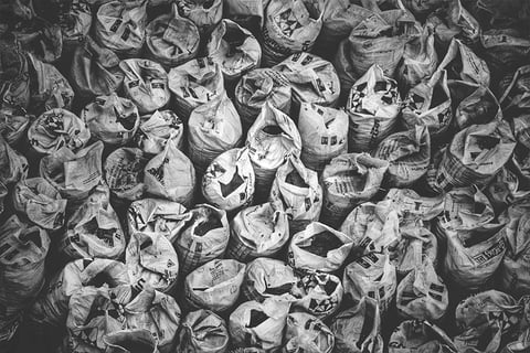 Aerial view of plastic sample bags in a mining/exploration site