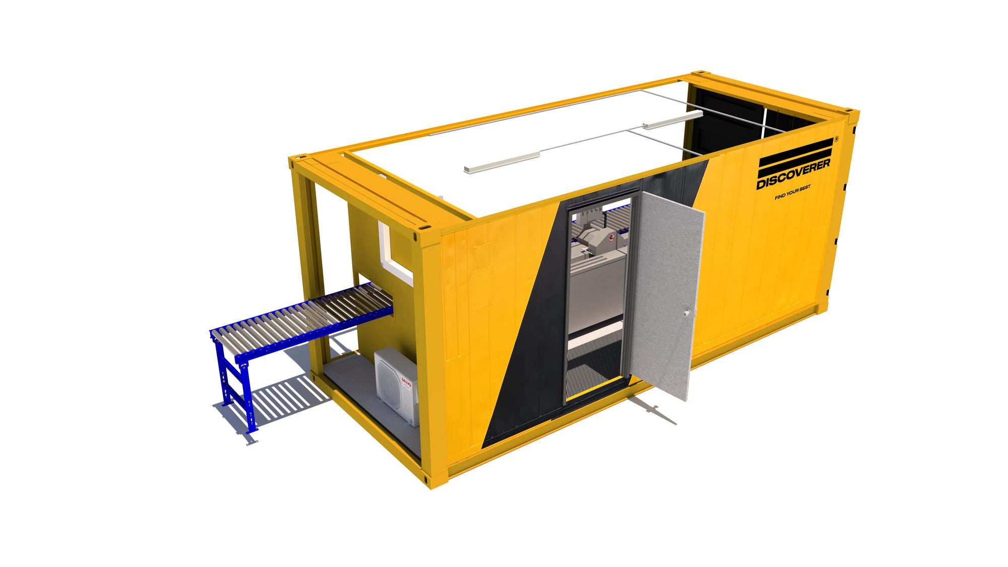 Core Cutting Facility — cutaway view showing the core saw and roller conveyor inside